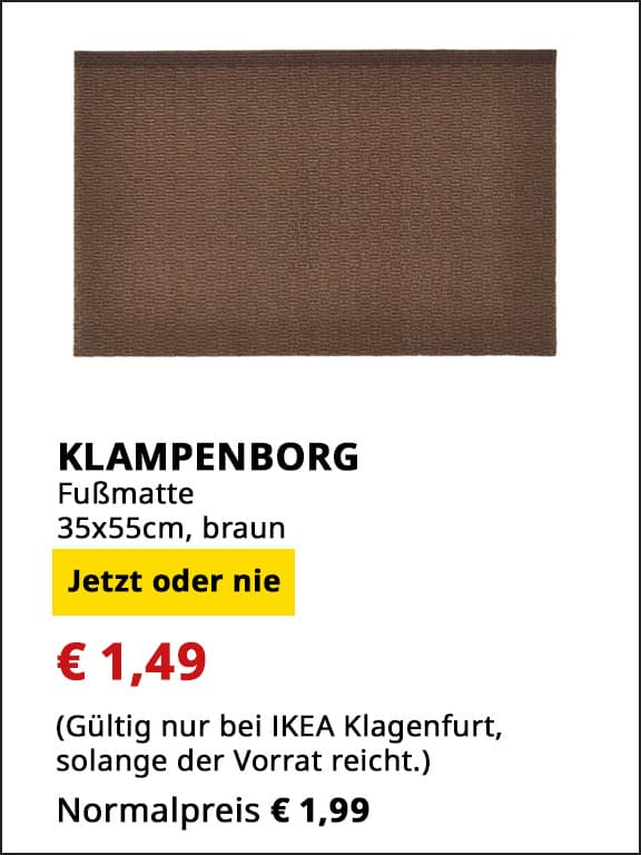 Fußmatte Klampenborg, für innen, 35x55cm, braun, statt € 1,99 um € 1,49.