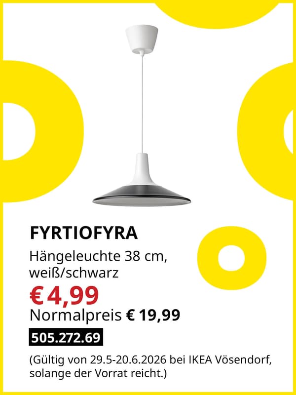 FYRTIOFYRA Hängeleuchte 38 cm, weiß/schwarz zum Midsommar Sale Preis von € 4,99 statt Normalpreis € 19,99