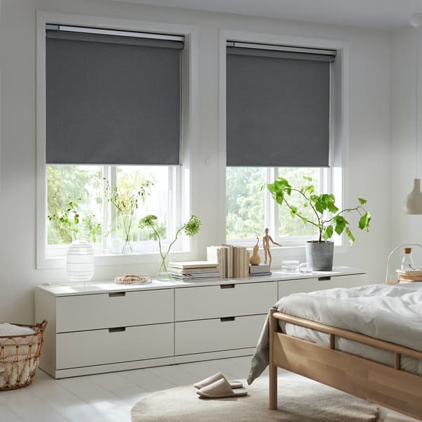 FYRTUR Block-out roller blind, wireless, battery-operated grey, 80x195 cm