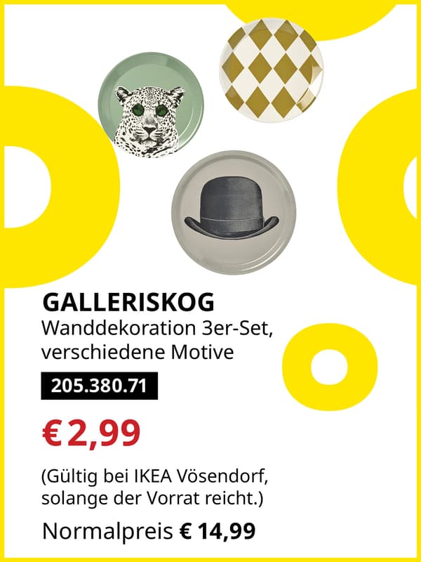 GALLERISKOG Wanddekoration 3er-Set, verschiedene Motive statt € 14,99 zum IKEA Frühlingsangebots-Preis von € 2,99