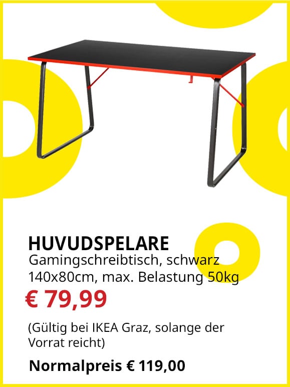 Gamingschreibtisch Huvudspelare, 140x80cm, schwarz, statt € 119 um € 79,99.