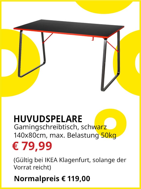 Gamingschreibtisch Huvudspelare, 140x80cm, schwarz, statt € 119 um € 79,99.