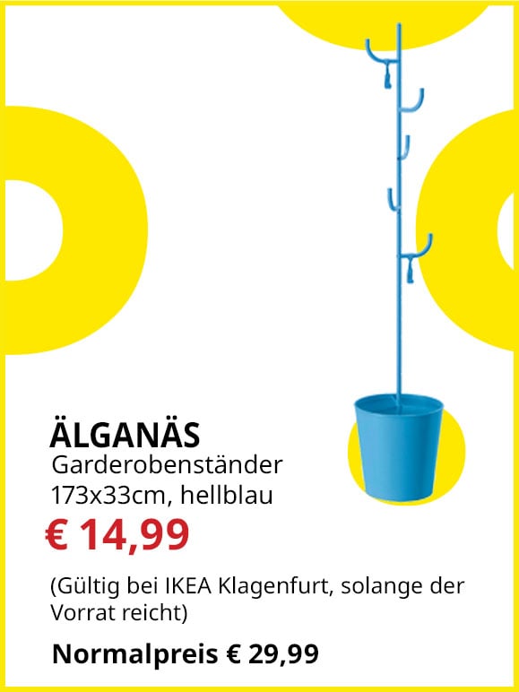 Garderobenständer Älganäs, 173x33cm, hellblau, statt € 29,99 um € 14,99.