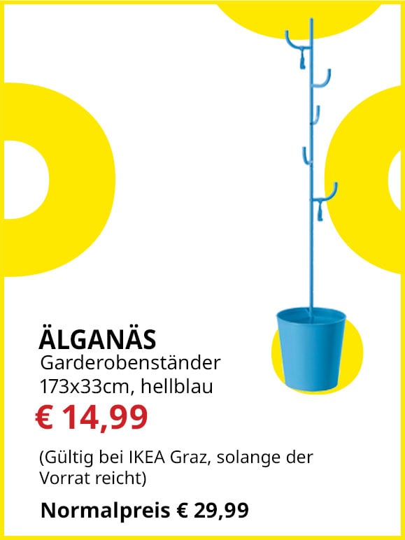 Garderobenständer Älganäs, 173x33cm, hellblau, statt € 29,99 um € 14,99.