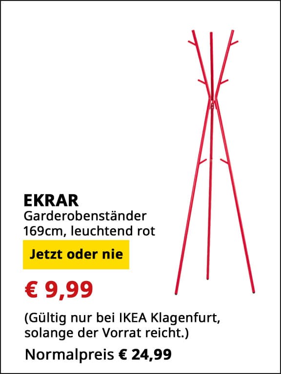  Garderobenständer Ekrar, 169cm, leuchtend rot, statt € 24,99 um € 9,99.