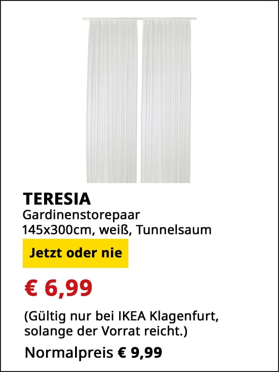 Gardinenstorepaar Teresia, 145x300 cm, weiß , mit Tunnelsaum, statt € 9,99 um € 6,99.