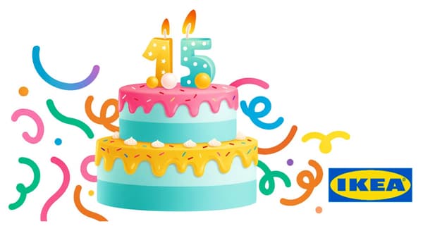 Gâteau d'anniversaire IKEA Avignon avec bougies 15 ans, célébration avec offres IKEA Family et activités en magasin.