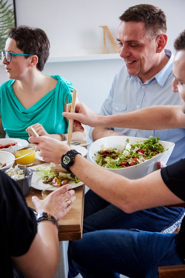 Gather round to share a meal together.