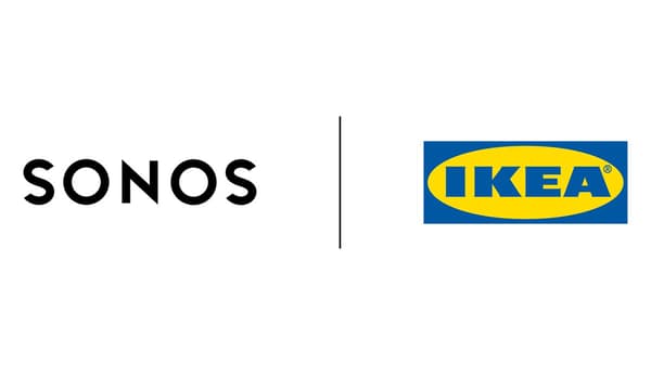 Gemeinsames Logo von Sonos und IKEA, das aus dem Sonos und dem IKEA Logo besteht