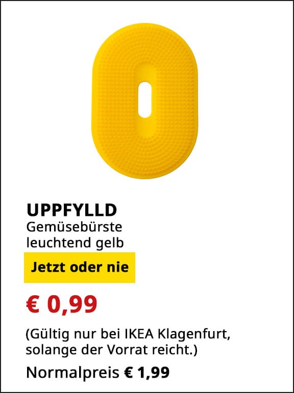 Gemüsebürste UPPFYLLD, leuchtend gelb, statt € 1,99 um € 0,99.
