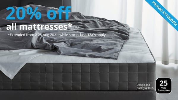 Get 20% off all mattresses* - extended from 2-25 August 2021!