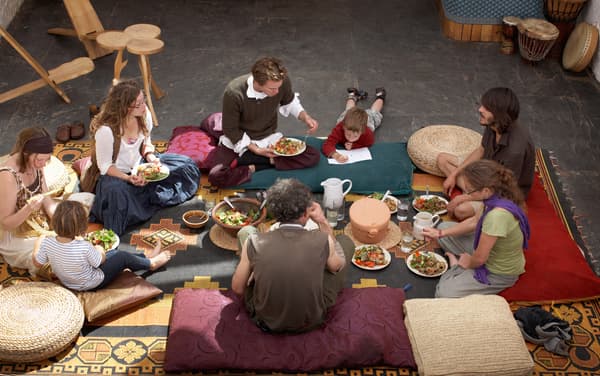 Get comfortable on the floor with dishes to share.