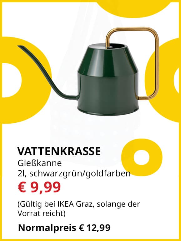 Gießkanne Vattenkrasse, 2 Liter, schwarz/ goldfarben, statt € 12,99 um € 9,99.
