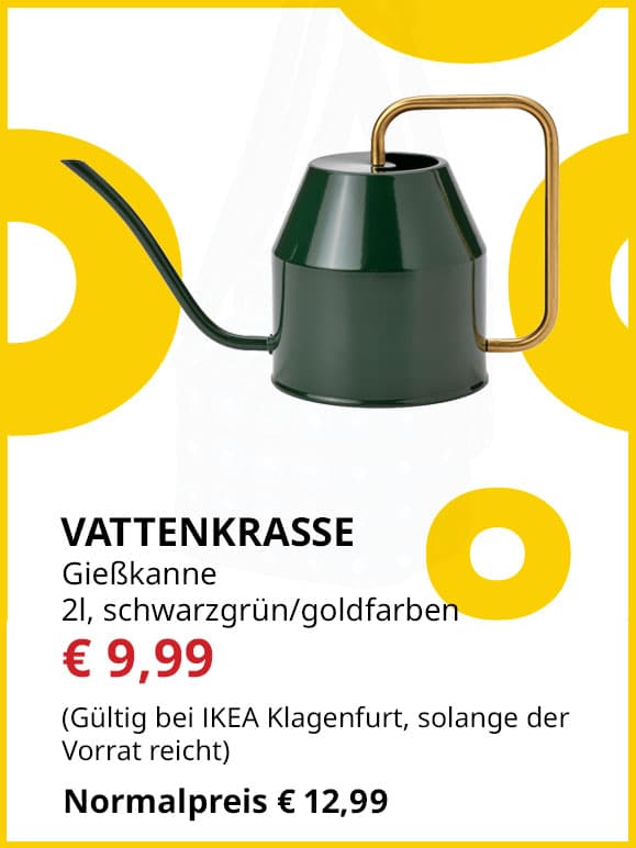 Gießkanne Vattenkrasse, 2 Liter, schwarz/ goldfarben, statt € 12,99 um € 9,99.