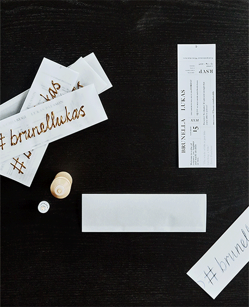 GIF montrant la réalisation d’une invitation à une fête de mariage semblable à un billet de cinéma 