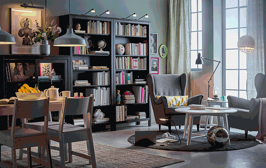 GIF que mostra l'efecte de diverses fonts d'il·luminació a una habitació multiusos.