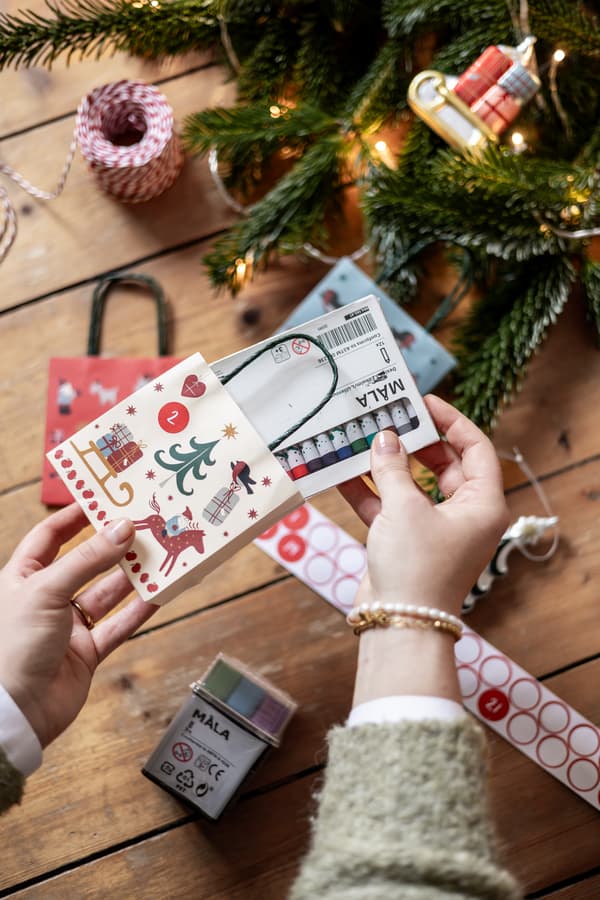 Gift bags with Christmas patterns.