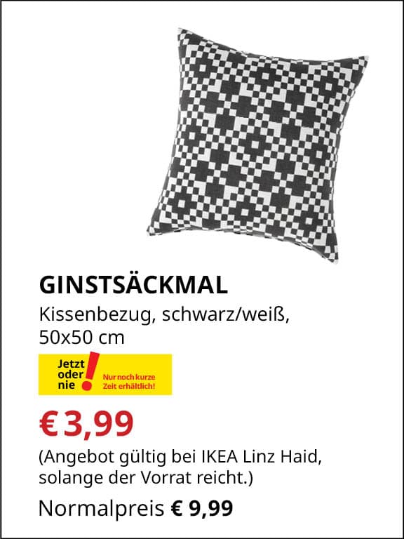 GINSTSÄCKMAL Kissenbezug, schwarz/weiß, 50x50. €3,99 statt €9,99