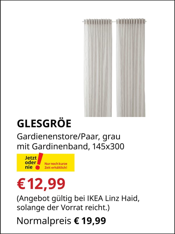 GLESGRÖE Gardienenstore/Paar, grau, 145x300, €12,99 statt €19,99