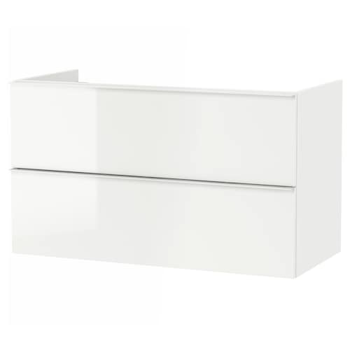 GODMORGON wash stand with 2 drawers with glossy white effect.