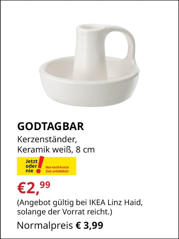 GODTAGBAR Kerzenständer, Keramik weiß, 8 cm €2,99 statt €3,99