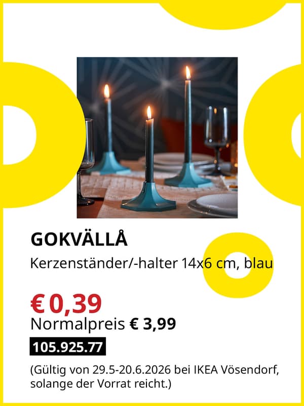 GOKVÄLLA Kerzenständer/-halter 14x6 cm, blau zum Midsommar Sale Preis von € 0,39 statt Normalpreis € 3,99