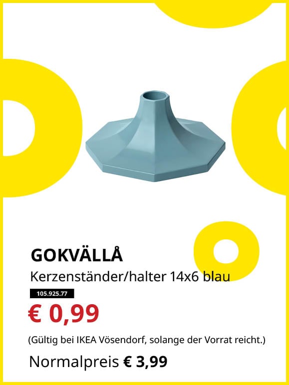 GOKVÄLLÅ Kerzenständer/-halter, blau, 14x6 cm € 3,99 zum Knut Preis von € 0,99