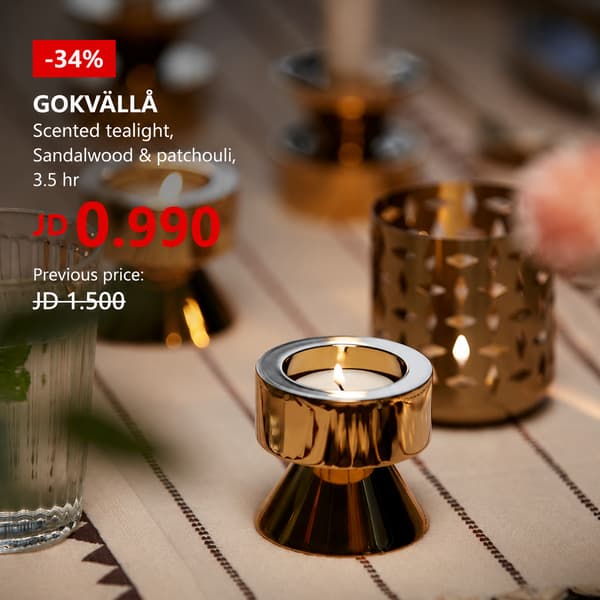 GOKVÄLLÅ Scented tealight, Sandalwood & patchouli, 3.5 hr