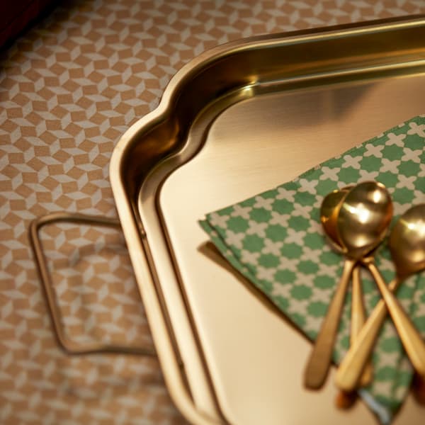 GOKVALLA gold tray with gold utensils during Ramadan and Hari Raya