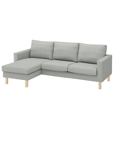 Grå 3-personers sofa med chaiselong