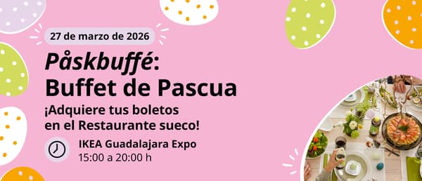 Gráfico Buffet de Pascua. Huevos de pascua de colores con fondo rosa mexicano e imagen gráfica de buffet