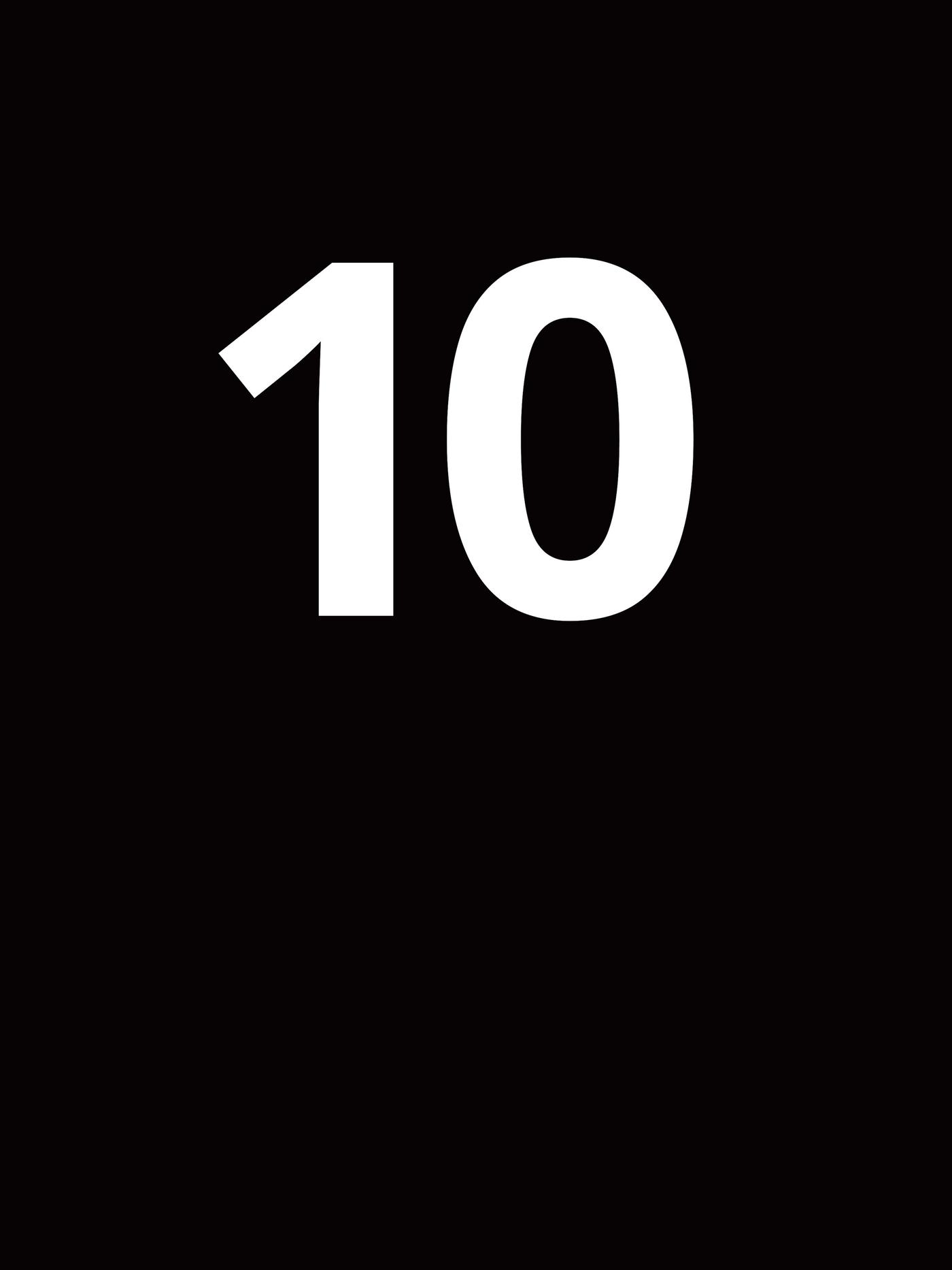 Grafisk bild med svart bakgrund och siffran 10 i vitt som symboliserar 10 års garanti på IKEA. 