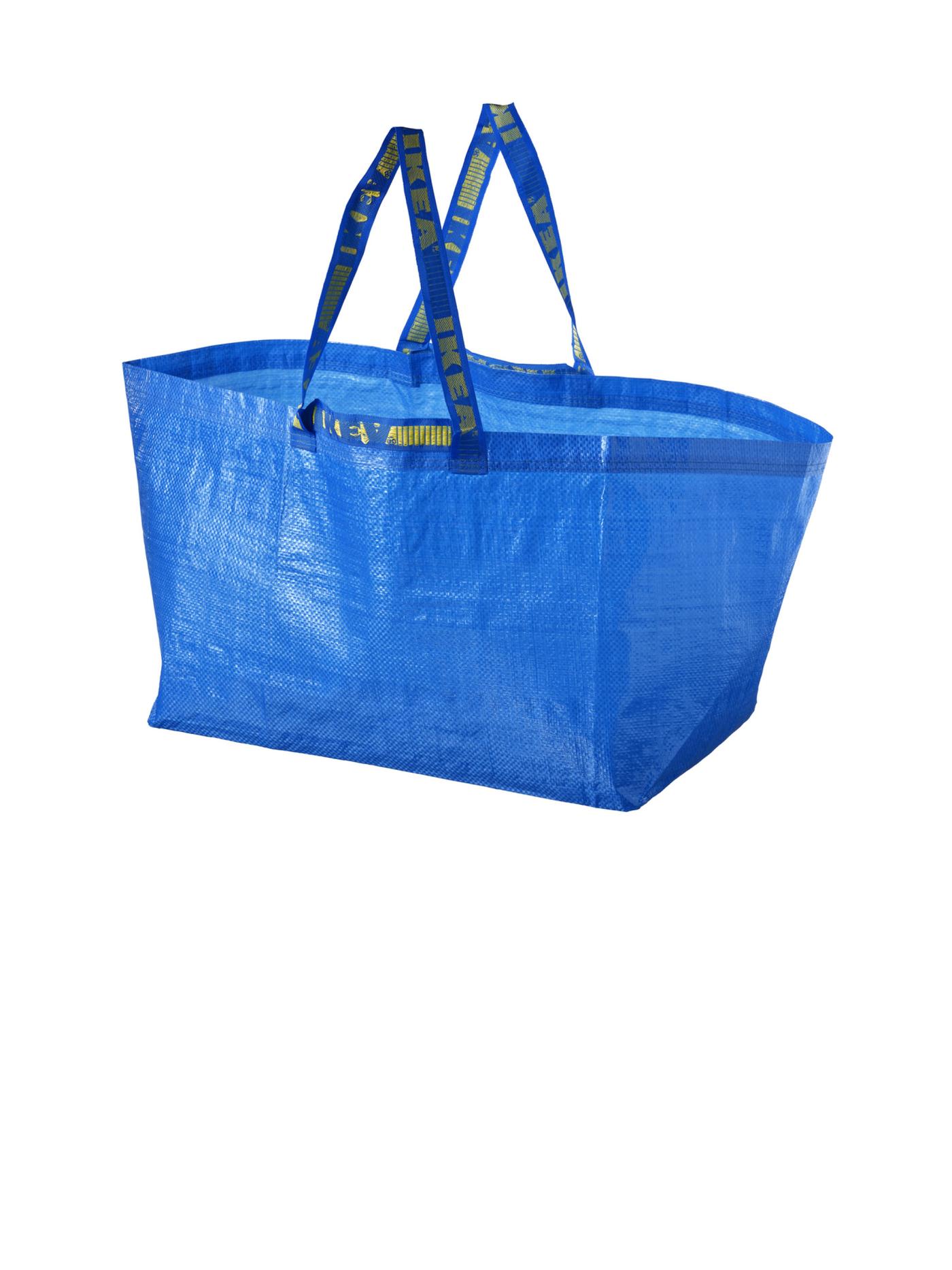 Grand sac bleu réutilisable en polypropylène avec anses renforcées, conçu pour le transport d’objets volumineux.