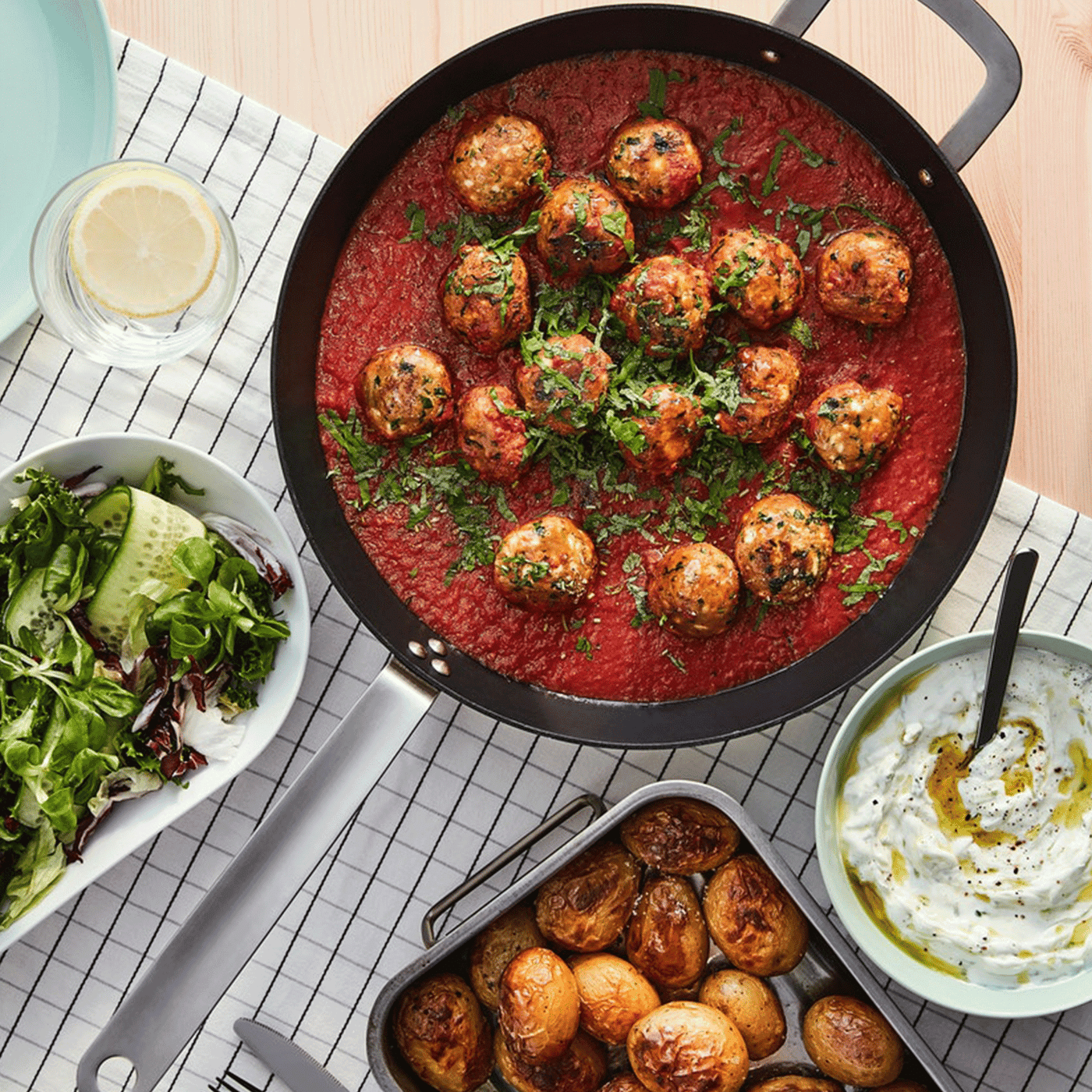 Greek plant-based mince balls in tomato sauce
