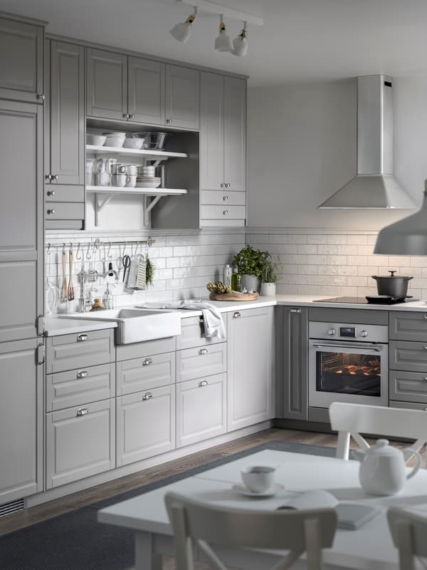 grey L shape kitchen