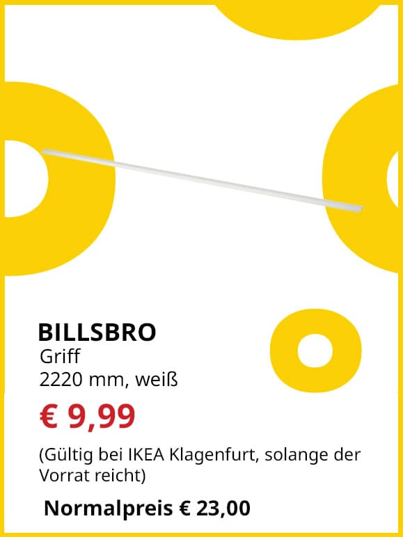 Griff Billsbro, 2220mm lang, weiß, statt € 23 um € 9,99.