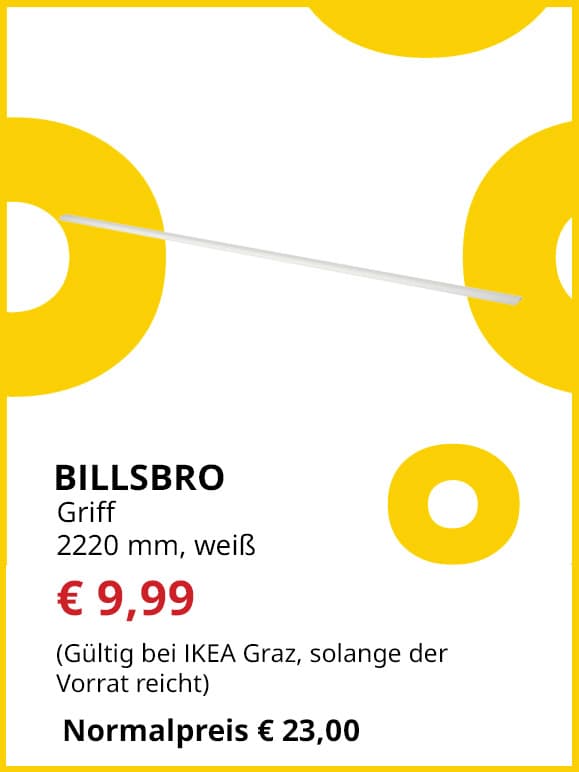 Griff Billsbro, 2220mm lang, weiß, statt € 23 um € 9,99.