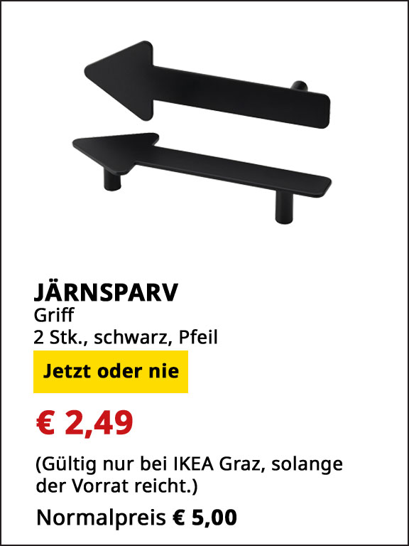 Griff Järnsparv, 114mm, 2 Stück, schwarz, statt €5 um € 2,49.