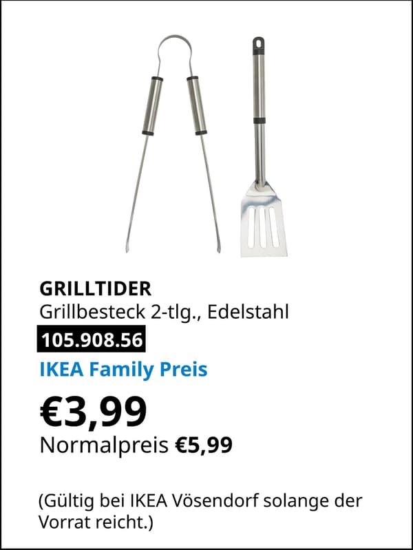GRILLTIDER Grillbesteck 2-teilig., Edelstahl statt € 5,99 zum IKEA Family Preis von € 3,99
