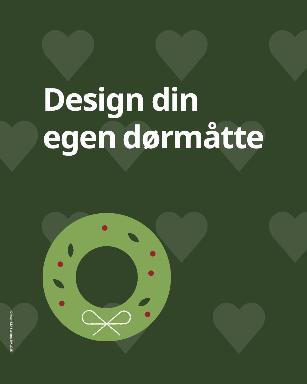 Grøn baggrund med hjerter og en lysegrøn krans med sløjfe