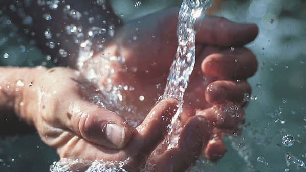 Gründliches Händewaschen für Küchenhygiene.