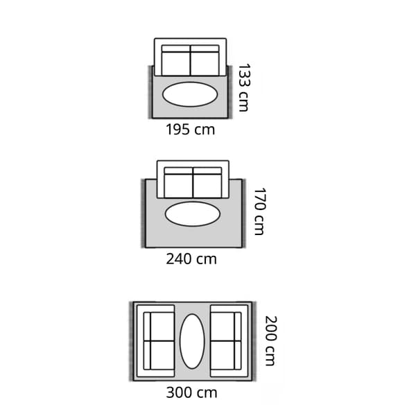 Guia de mides: 195×133 cm, 240×170 cm i 300×200 cm.