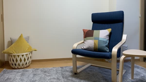 グレーのカーペットに一人掛けのソファが置かれている。