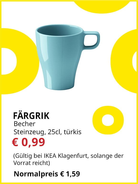 Häferl Färgrik, 25clk, Steinzeug, türkis, statt € 1,59 um € 0,99.