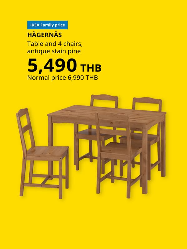 HÄGERNÄS
Table and 4 chairs, antique stain pine