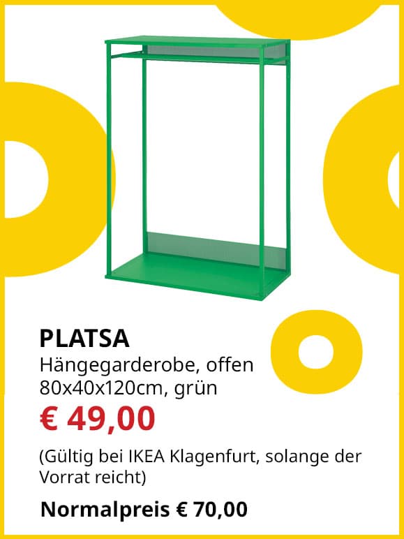 Hängegarderobe Platsa, 80x40x120cm, grün, statt € 70 um € 49.