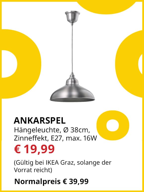 Hängeleuchte Ankarspel, Durchmesser  38 cm, Zinneffekt, E27, max. 16W, statt € 39,99 um € 19,99,