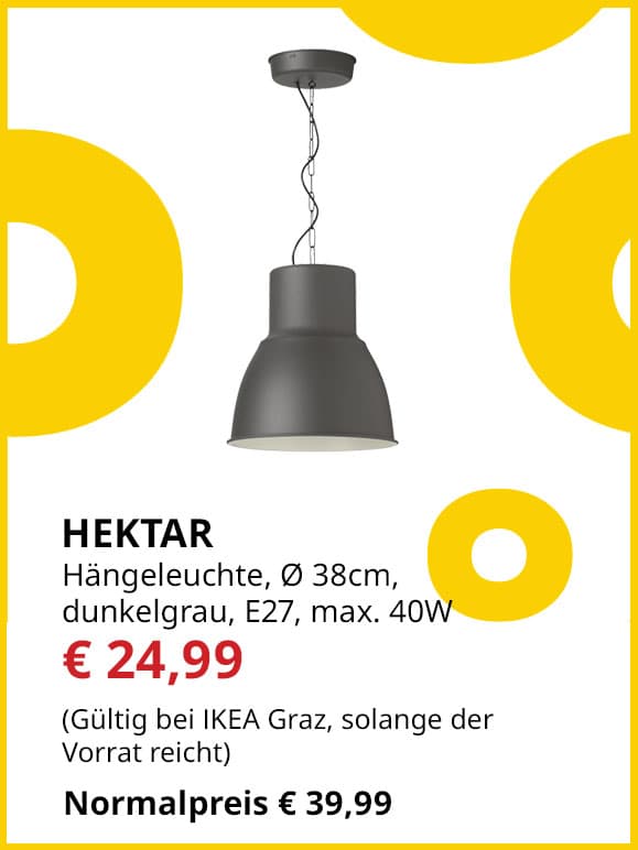 Hängeleuchte Hektar, Durchmesser 38 cm, dunkelgrau, E27, max, 40W, statt € 39,99 um € 24,99.