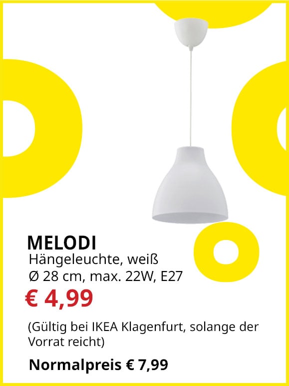 Hängeleuchte Melodi,  Durchmesser 28cm, weiß, statt €  7,99 um € 4,99.
