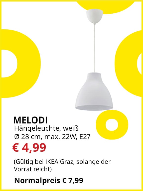 Hängeleuchte Melodi,  Durchmesser 28cm, weiß, statt €  7,99 um € 4,99.